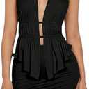 SOLY HUX Women's Sexy 2 Piece Outfits Hollow Out Asymmetrical Halter Top Bodycon Mini Skirt Party Club Sets, XS