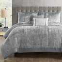 Madison Park King Comforter Set, Luxe Velvet, Satin Binding Comforter for a King-Size Bed, Cozy Velvet Comforters, All Seasons, Lightweight, Down Alternative Bedding, King/Cal King, Silver 5 Piece