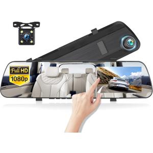 Mirror Dash Cam 4 Inch Rear View Mirror 1080P Front and Rear View Dual Cameras,Motion Detection,Super Night Vision,Parking Assistance,Loop Recording,24H Parking Monitor, Waterproof Backup Camera