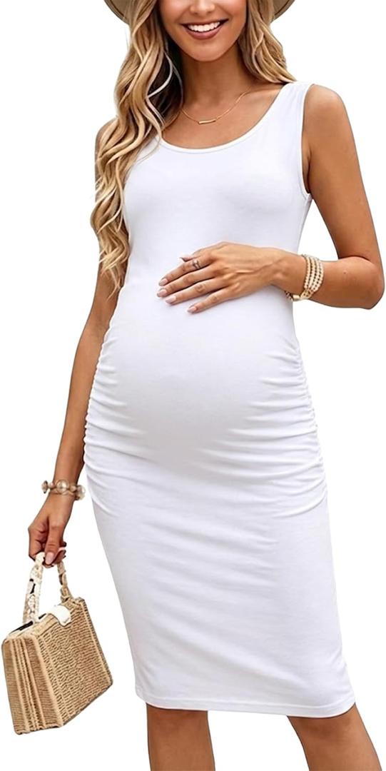 Liu & Qu Women's Maternity Sleeveless Tank Dresses Side Ruching Bodycon Dress for Daily Wearing or Baby Shower S