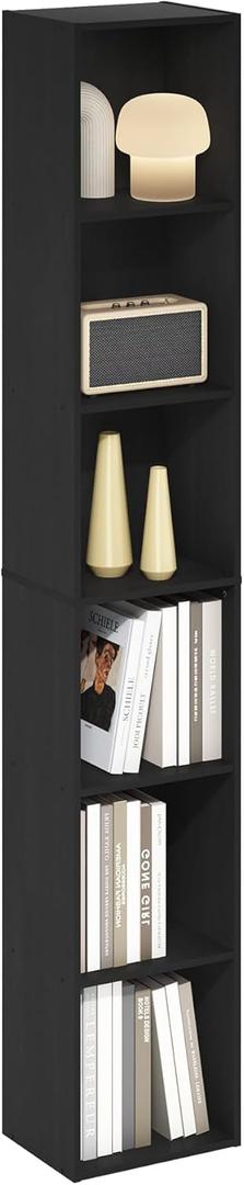 Furinno LUDER Book Shelf, 6-Tier Tall Modern Bookshelf, Bookcase with Open Shelves, 9.3 x 12 x 71, for Living Room, Bedroom, Home Office, Blackwood, 6-tier, 12.1-inch Width