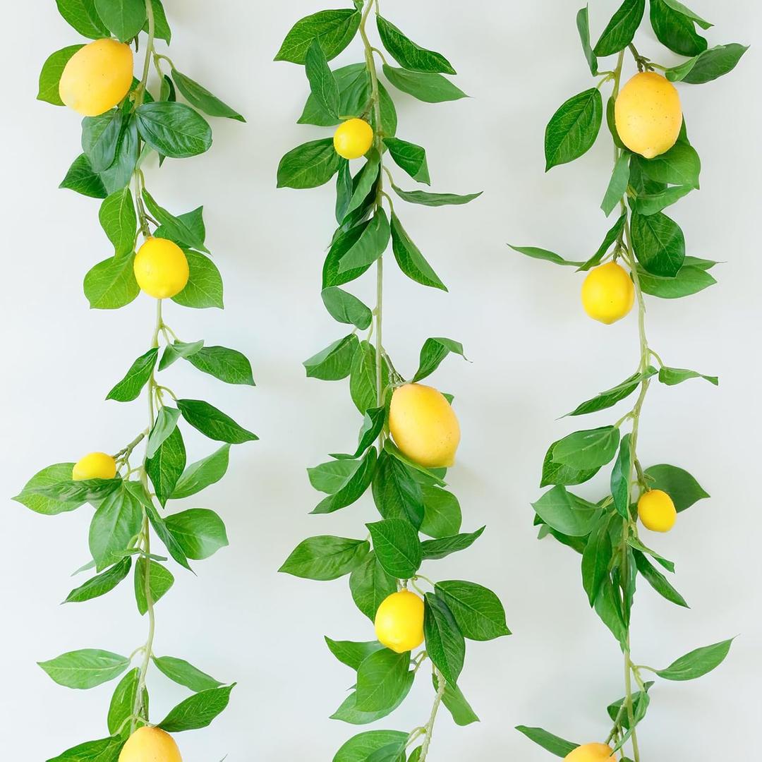 3 Strands Lemon Artificial Vines, 71" Lemon Silk Vine Garland with Green Leaves, Fake Hanging Plants Greenery Decor for Home, Bedroom, Wall, Party, Wedding Decoration