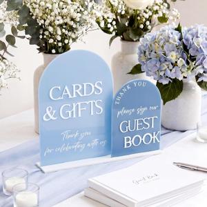 Amyhill 1 Set Acrylic Wedding Signs for Reception 8 × 10'' Cards and Gifts 5 x 7'' Please Sign Our Guestbook Sign with Stand Wedding Table Decor for Marriage Memorial Ceremony (Blue,Fashion)
