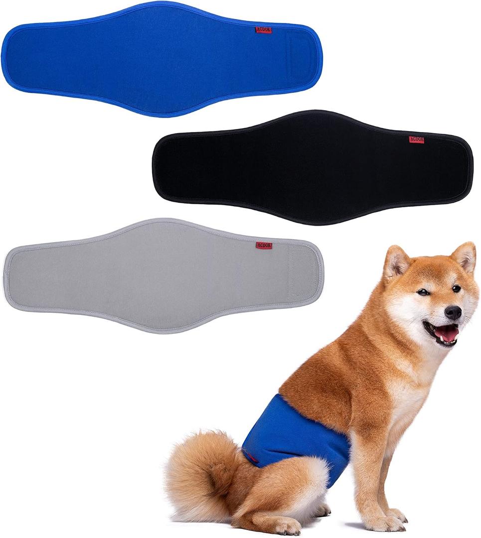 Dog Diapers Male, ACDOK Reusable Belly Bands for Male Dogs Wraps (Pack of 3) Upgrade Durable Delly Diapers for Dogs, XL