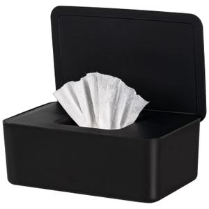 Baby Wipes Dispenser, Wipe Holder for Baby & Adult,Keeps Wet Tissue Fresh, Non-Slip Wipes Case, Flushable Wipe Container with Sealing Design Lid (Black)
