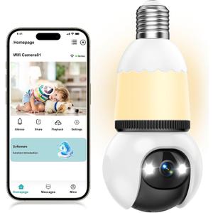 Hawkray Light Bulb Security Camera Wireless Outdoor Indoor-5&2.4GHz Dual Band WiFi,360 Pan-Tilt,2K Color Night Vision,Motion Detection & Siren Alarm,Two-Way Audio