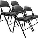 Amazon Basics Comfortable Vinyl-Padded Metal Steel Folding Chairs, Black, 4-Pack