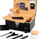 Large Bamboo Box with Combination Lock, Decorative Locking Box with Detachable Compartment, Rolling Tray, Smell Proof Jars, Mylar Bags - Great Holidays Gifts (black)