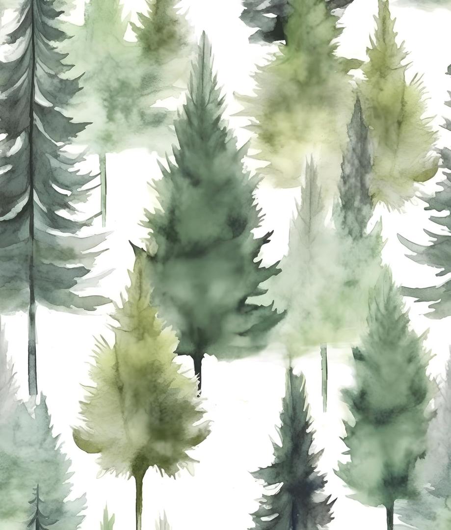 Misty Forest Wallpaper Peel and Stick Foggy Green/Yellow Pine Trees Contact Paper Waterproof Self-Adhesive Woodland Wall Paper for Bedroom Countertop Desk Cabinets Decor 17.4" x 118" Renter Friendly