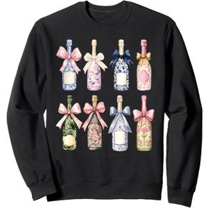 Christmas New year Champagne T-Shirt Glass Coquette Bottle Sweatshirt, Black Small