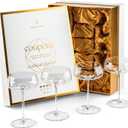 GLASSIQUE CADEAU Crystal Cocktail and Champagne Coupette Glasses | Set of 4 | 9 oz Elegant Long Stemmed Coupe Glassware for Gimlet, Espresso Martini, Daiquiri, Cosmopolitan | Fancy Round Saucers