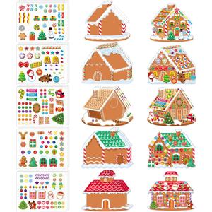 30 Pcs Make a Gingerbread House Stickers Christmas Party Game Craft Activities Favor Supplies for Boys Girls DIY Make Your Own Gingerbread House Stickers 15 Finished Products(Christmas)