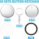 Button Maker Keychains Supplies, 200 Pcs 58mm Pin Maker Set, Metal Button Maker Supplies with Metal Shell Cover, Transparent Film & Chain Head