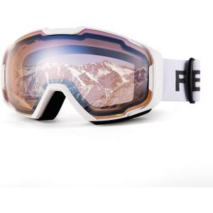 FEISEDY Ski Goggles, OTG Snow Sport Goggles for Adult Youth, Anti-Fog UV400 Protection Bendable Dual-Lenses B2961 (Orange Vlt 53%)