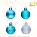 24ct 1.57" Small Mini Little Christmas Ball Ornaments Set for Tree Decorations, Blue Silver Winter Wonderland Shatterproof Plastic Xmas Balls Decor Hanging Ornament Bulk for Holiday Birthday Party