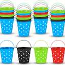 24 Pcs Small Metal Bucket with Handle Bulk for Classroom Multi Color Polka Dots Pencil Bucket Organization Metal Tin Bucket Pail Crayon Caddy for Teacher Kids Party Favors, Use for Home Storage