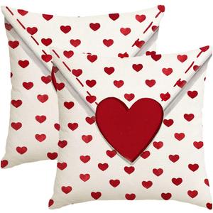 Valentine Pillow Covers 18X18 Set of 2,Red Love Heart Envelope Decoration Outdoor Cushion Cases for Valentines Decor Decorative for Home Couch Patio White