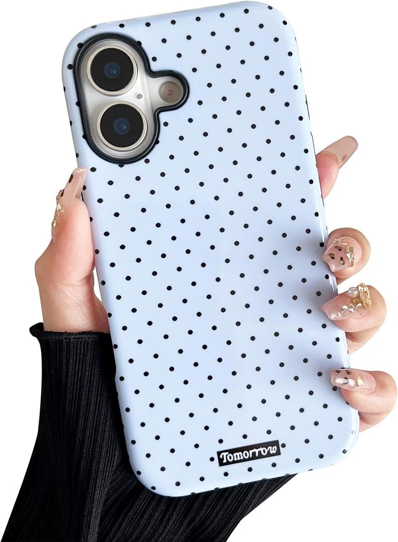 Compatible with iPhone 17 Case, Simple Cute Polka Dot Phone Case with Shockproof Soft TPU and Hard PC Protective Phone Cover for Women Designed for iPhone 17 6.3", Blue