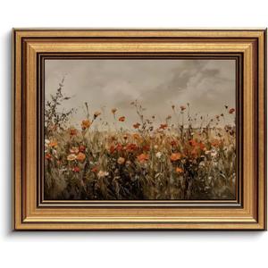 Devunaty Gold Framed Wall Art Vintage Flower Canvas Wall Art for Living Room Wildflower Field Nature Landscape Wall Decor Painting Picture Rustic Farmhouse Print Artwork Bedroom Bathroom Decor 9"x11"