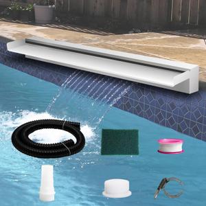 Pool Fountain Stainless Steel Pond Waterfall Spillway Kits for Indoor/Outdoor Decorative, 36 Inches Pool Water Feature for Garden Patio, Backyard Koi Pond Decor(No LED Light)