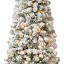 National Tree Company 6 ft Pre-Lit Flocked Acacia Slim Artificial Christmas Tree, 250 Clear Lights, 512 Tips, Includes Stand, Green