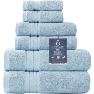 COZYART Light Blue Towel Sets for Bathroom 6Pcs, Turkish Cotton Bath Towel Set Soft Highly Absorbent and Durable 650 GSM Luxury Bathroom Sets with 2 Bath Towels, 2 Hand Towels, 2 Washclothes