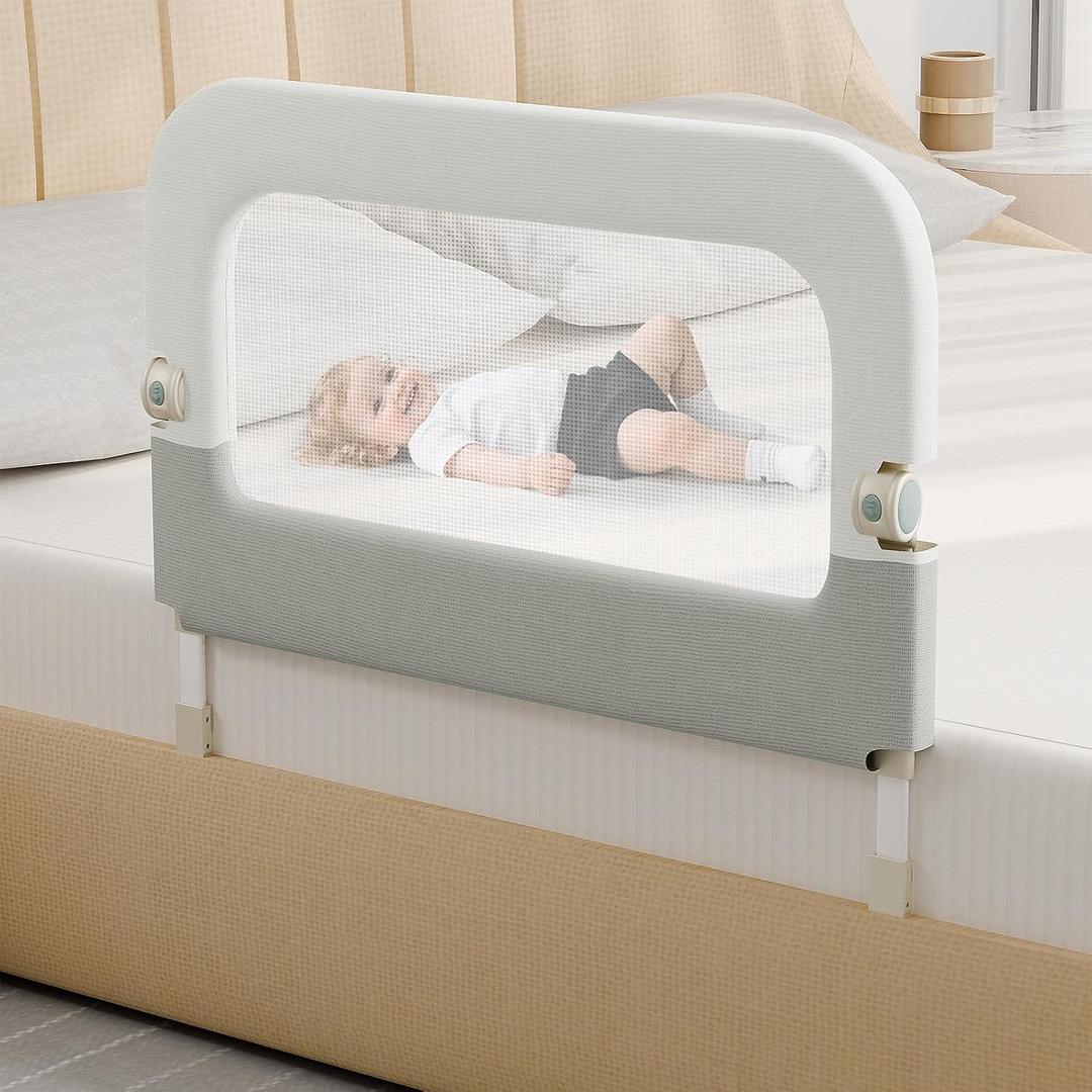 omzer Bed Guard Rail for Toddlers - 32inch Folding up & Adjustable Heights Baby Bed Safety Rails - Portable Toddler Bed Barrier Railing Guard for Kids Twin, Bunk, Queen, Full Size Bed