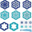 Epakh 24 Sets Snowflakes Crafts Kit Winter Snowflakes Tissue Paper Crafts Kit Christmas Decorations Make Your Own Xmas Tree Hanging Ornament for Holiday Party DIY Home Activities (Dark and Light Blue)