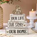 Conelist 4 Pcs Farmhouse Wooden Heart Tabletop Decor Farmhouse Tiered Tray Decor This is Us Centerpiece Decorative Rustic Our Home Block Sign Gift for Home Table Kitchen Shelf Decoration