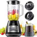 GDOR Blender, 52 Oz Glass Jar, Multi-Function Kitchen Blender & Grinder Combo, 9 Functions with Shakes, Puree, Crush Ice, and Chop, Max 700W, Self Cleaning