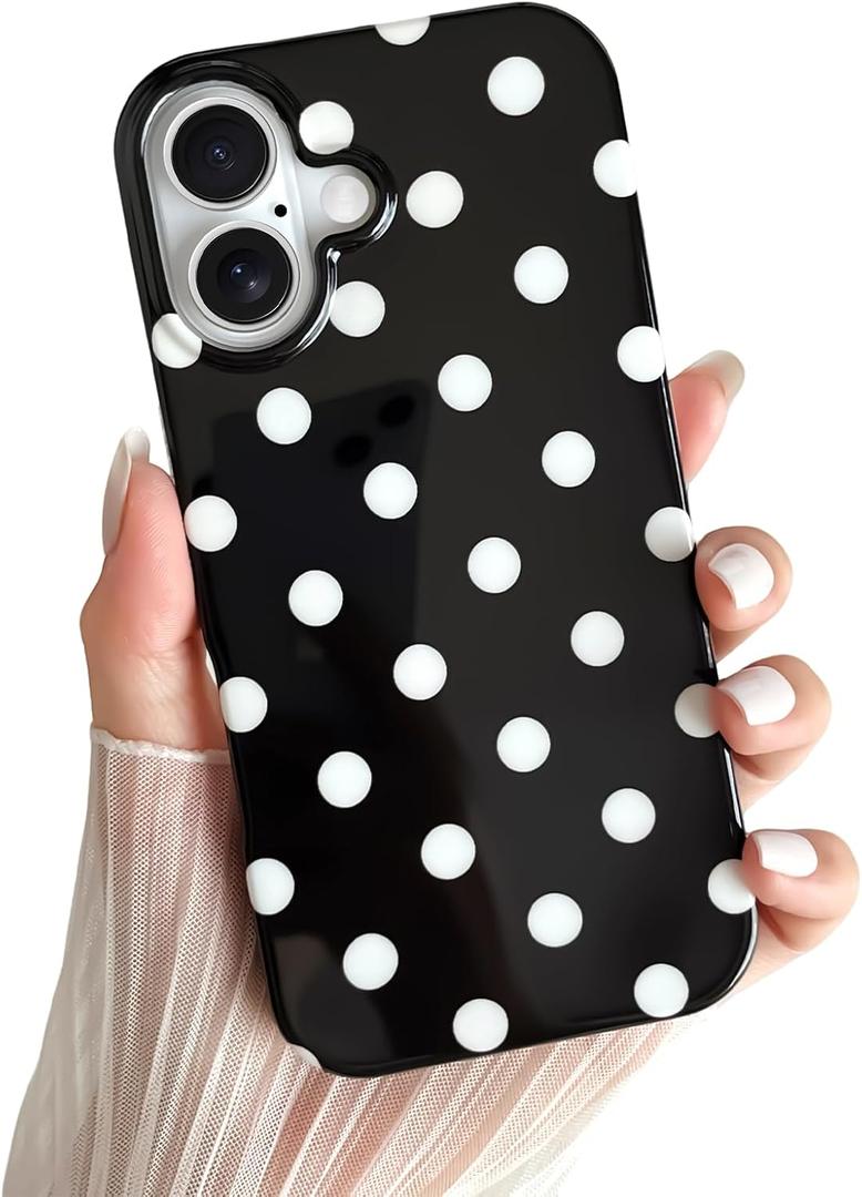 Skyseaco for iPhone 17 Case Cute Aesthetic Polk Dot Phone Case Soft Slim TPU Shockproof Phone Cover for Women Girls, Black