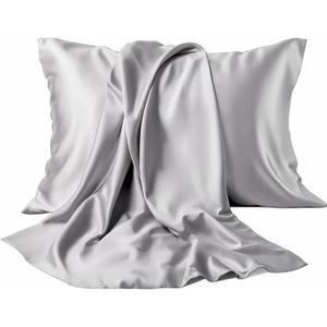 Satin Pillowcase, Softer Than Silk Pillow Cases 1 Pack, Satin Pillowcases with Zipper, Cooling Pillow Cases Standard Size, Gift for Women Men, Gray