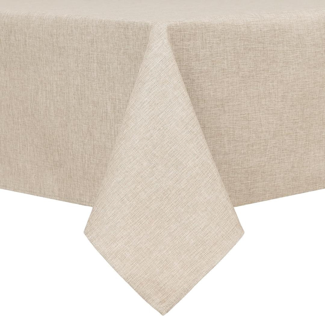 Hiasan Faux Linen Square Tablecloth - Wrinkle and Stain Resistant Washable Table Cloth for Kitchen Dining Room Holiday Table Cover for Party Dinner, Beige, 60 x 60 Inch