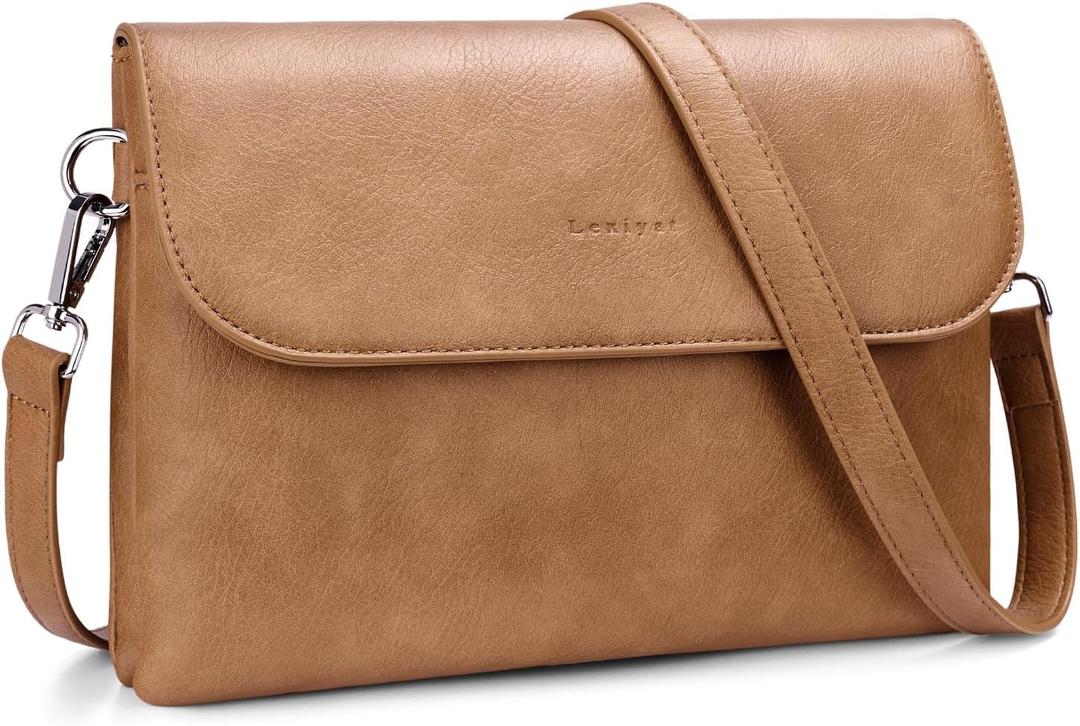 Crossbody Bags for Women Vegan Leather Travel Small Cell Phone Purse Rfid Shoulder Bag with 2 Straps (Camelbrown)