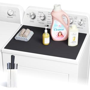 CSKY 1PC Washer and Dryer Covers for the Top, 25.5''17.5'' Fabric Laundry Countertop Mat, Anti-Crease Rolled Packaging, Non-Slip Rubber Base, Washer Dryer Topper for Top Load Machine (Black)