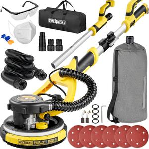 Drywall Sander, Electric Drywall Sander with Vacuum, Automatic Dust Removal, 7 Variable Speed, 900-1800RPM, 26 Power Cord, Labor-Saving Handle and Patented Fixture for Ceiling Sanding, LED Light