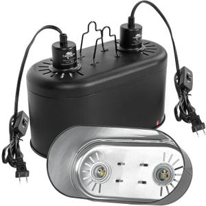 Dual Reptile Light Fixture with Separate Switches, 11.2in Double Dome Light Fixtures for Reptile Heat Lamp, Max 150W, Terrarium Habitat UVB Light Fixture for Reptiles Amphibians