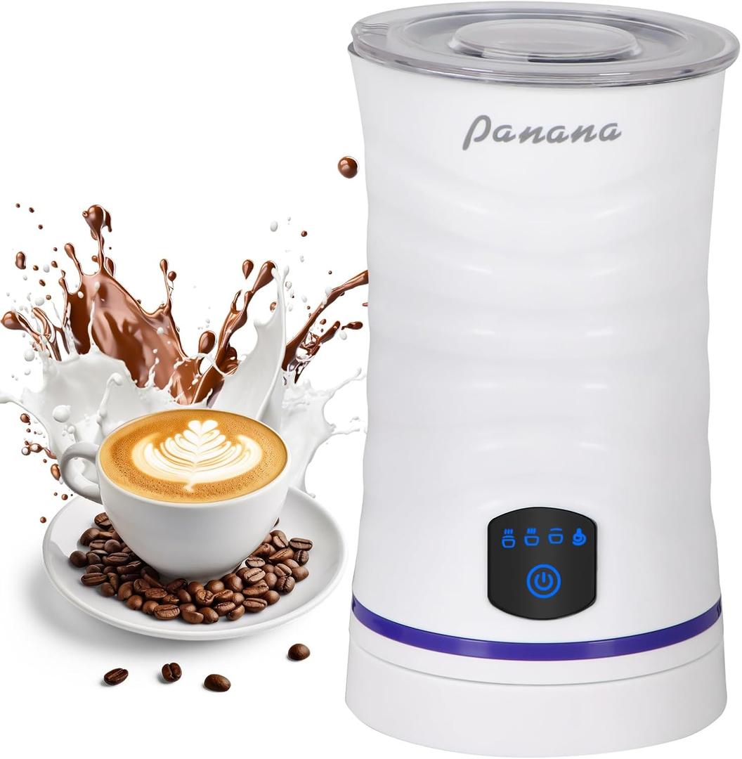 Electric Milk Frother, Automatic Milk Steamer, 4-IN-1 Hot & Cold Foam Maker-8.4oz/240ml Milk Warmer for Latte, Cappuccinos, Silent Operation & Shut-off (White)