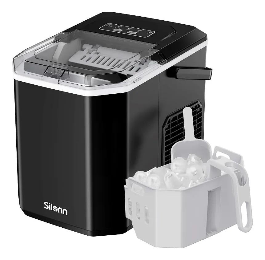Silonn Countertop Ice Maker Machine - 9 Bullet Ice Cubes in 6 Mins, 26 lb/Day, Portable Ice Makers with Handle Self-Cleaning Ideal for Home Kitchen Camping RV