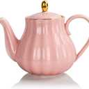 Sweejar Royal Teapot, Ceramic Tea Pot with Removable Stainless Steel Infuser, Blooming & Loose Leaf Teapot - 28 Ounce(Pink)