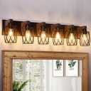 6-Light Farmhouse Vanity Light Fixtures Over Mirror, Black with Cage Metal Shade, Vintage Rustic for Bathroom, Hallway