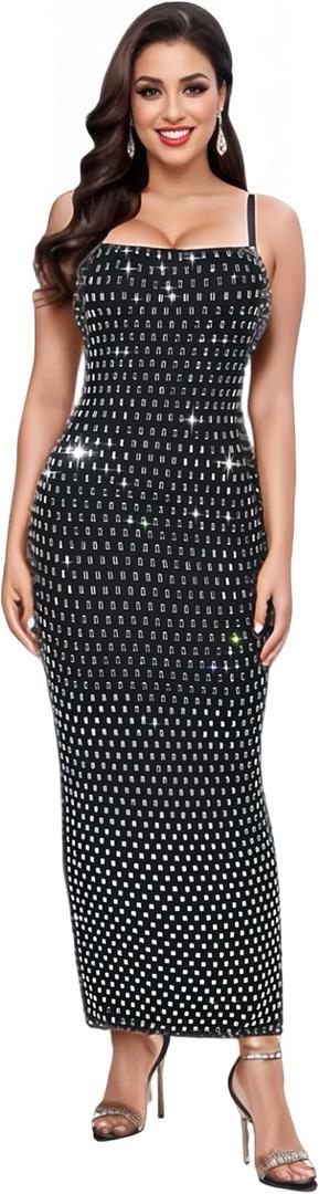 Strapless Rhinestone Maxi Dresses Evening Gowns for Women Formal Sexy (Small, Black and Silver)