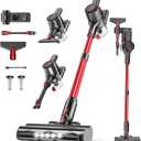 Cordless Vacuum Cleaner, 45Kpa Powerful Stick Vacuum with 50Mins Runtime, LED Display Vacuum with Rechargeable Battery, Vacuum Cleaners for Home for Hardwood Floor Carpet, Pet Hair (Red Black)