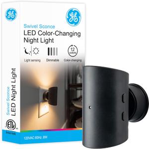 GE Directional LED Swivel Sconce Night Light, Plug-in, Color-Changing & Dimmable, Warm White, Dusk-to-Dawn Sensor, Adjustable for Hallway, Bedroom, Stairway 1 Pack (82573)