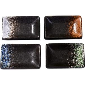 Ceramic Dipping Sauce Dishes Set of 4, 3.35-Inch Small Rectangular Soy Sauce Bowls, Textured Speckled Glaze Sushi Dipping Plates for Condiments, Side Dishes, Dips, Dishwasher and Microwave Safe (FX)