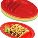 JAPCHET 20 Pack Plastic Taco Plates with Dividers, Colorful Taco Holder Plates Includes 2 Dipping Areas for 3 Tacos, Soft & Hard Taca Shell, 12.8 x 8.9 Inches