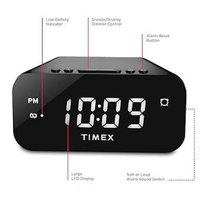 Timex Alarm Clock with Large Display, Digital Alarm Clock for Bedroom Includes 120V Universal Power Adapter (T121B - Black)