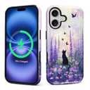 XUANWENPA for iPhone 17 Case,Campatible with Magsafe,Featuring A Mixed Double-Layer Protective Matte Shell Design with Glossy Patterns,Durability,Lavender Butterfly and Cat