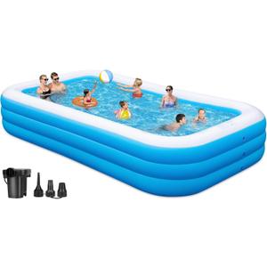 Large Inflatable Pool for Adults, 130"x72"x22" Full-Sized Family Blow Up Pool with Pump Fast Inflation, Inflatable Swimming Pools 3 Times Thickened for Backyard Garden Summer Water Party