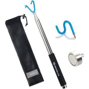 Telescoping Pickup Grabber Tool Magnetic Pole with 2 Hook and a Magnet, 10 ft Telescopic Hook Pole Wire Reacher Tool Push Pull Rod, Disc Golf Retriever Pole, Disc Golf Accessories